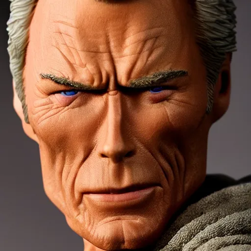 Image similar to clint eastwood action figure by hot toys. photo taken with nikon 8 5 mm f / 3. 5.