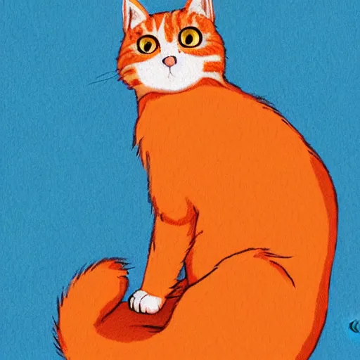 Prompt: A fuzzy orange cat sitting on planet earth, digital painting, highly-detailed, in the style of Studio Ghibli