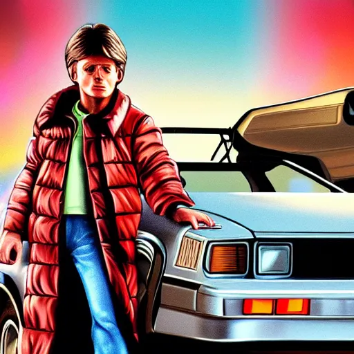 Image similar to jesus christ as marty mcfly in the 1 9 8 5 film back to the future, trending on artstation