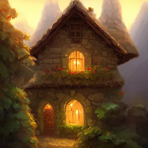 Prompt: a house made of swiss cheese, fantasy, digital art, by andreas rocha, highly detailed, trending on artstation