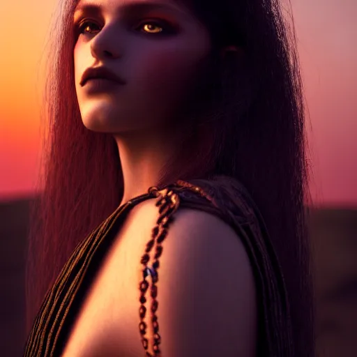 Image similar to photographic portrait of a stunningly beautiful gothic aztec female in soft dreamy light at sunset, contemporary fashion shoot, by edward robert hughes, annie leibovitz and steve mccurry, david lazar, jimmy nelsson, breathtaking, 8 k resolution, extremely detailed, beautiful, establishing shot, artistic, hyperrealistic, beautiful face, octane render