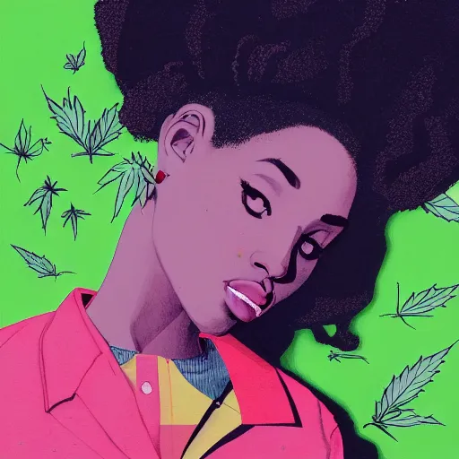 Image similar to sza profile picture by sachin teng, ganja, marijuana, organic painting, hard edges, masterpiece, smoke, asymmetrical, matte paint, energetic