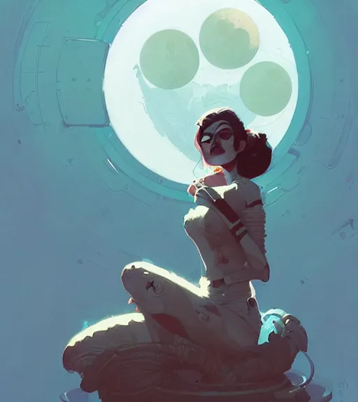 Prompt: portrait of moon queen by atey ghailan, by greg rutkowski, by greg tocchini, by james gilleard, by joe fenton, by kaethe butcher, dynamic lighting, gradient light blue, brown, blonde cream and white color scheme, grunge aesthetic