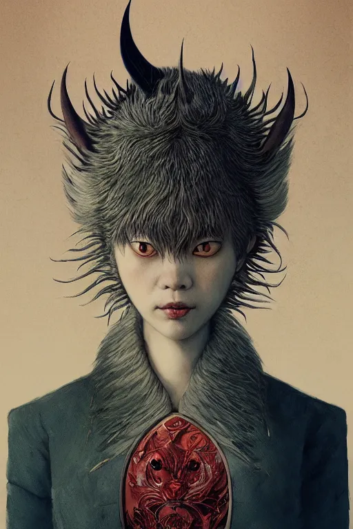 Prompt: a portrait of a the great japanese devil animal illustrated by miyazaki by karol bak, james jean, tom bagshaw, rococo, sharp focus, trending on artstation, cinematic lighting, hyper realism, octane render, 8 k, hyper detailed, vivid, ultra detailed, highly detailed