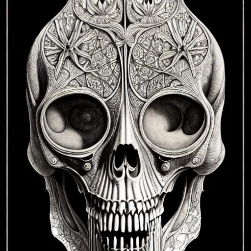 Image similar to art forms of nature by ernst haeckel, memento mori by arthur rackham, ornate antique porcelain beautiful skull mask, ultrasharp, photorealistic, hyperdetailed, octane render, polished, art nouveau, neo - gothic, gothic, intricate ornamental organic filigree, art nouveau botanicals, art forms of nature by ernst haeckel, horizontal symmetry, symbolist, visionary