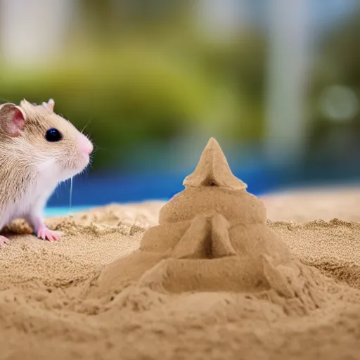 Image similar to Photo of a hamster making a big sandcastle, highly-detailed 4K award-winning