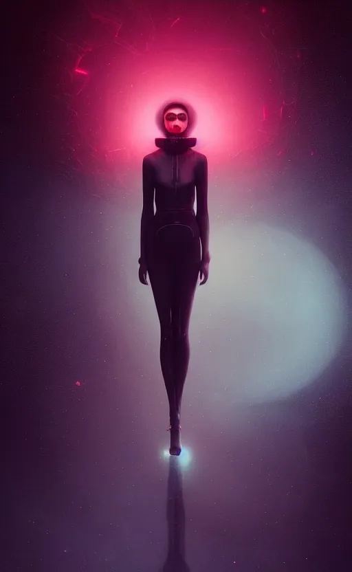 Prompt: a love affair with doubt, dark retrowave, glitch art, interstellar, beautifully lit, by Tom Bagshaw, artstation, unreal engine