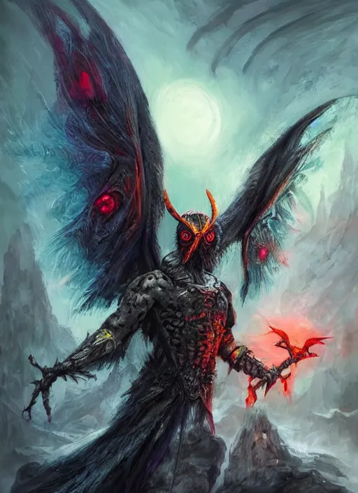 Image similar to mothman, ultra detailed fantasy, dndbeyond, bright, colourful, realistic, dnd character portrait, full body, pathfinder, pinterest, art by ralph horsley, dnd, rpg, lotr game design fanart by concept art, behance hd, artstation, deviantart, hdr render in unreal engine 5