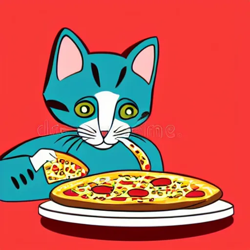 Image similar to cat eating pizza, vintage vector illustration