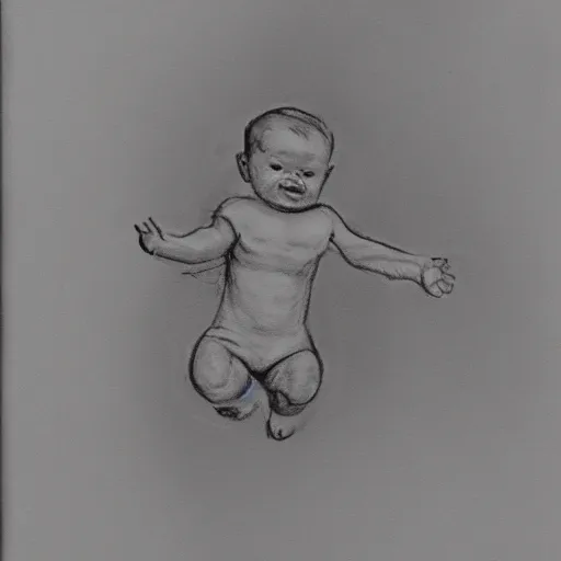 Image similar to babies dummy, being thrown in the air by a baby, pencil sketch