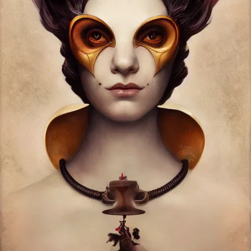 Image similar to tom bagshaw, soft painting of a curiosities carnival steampunk, blessing, porcelain beautiful young tight mask in tight top bottom dress, perfectly detailed, symmetrical accurate intricate sensual features, highly detailed, artstation, sharp focus