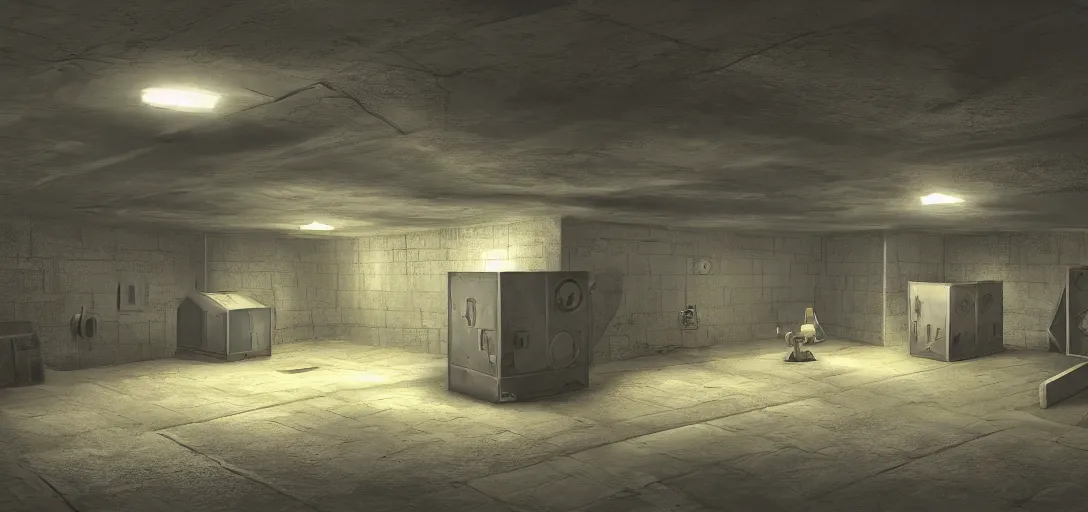 Prompt: retro vault bunker concept art, colorful, 8 k photorealistic, hd, high details, trending on artstation