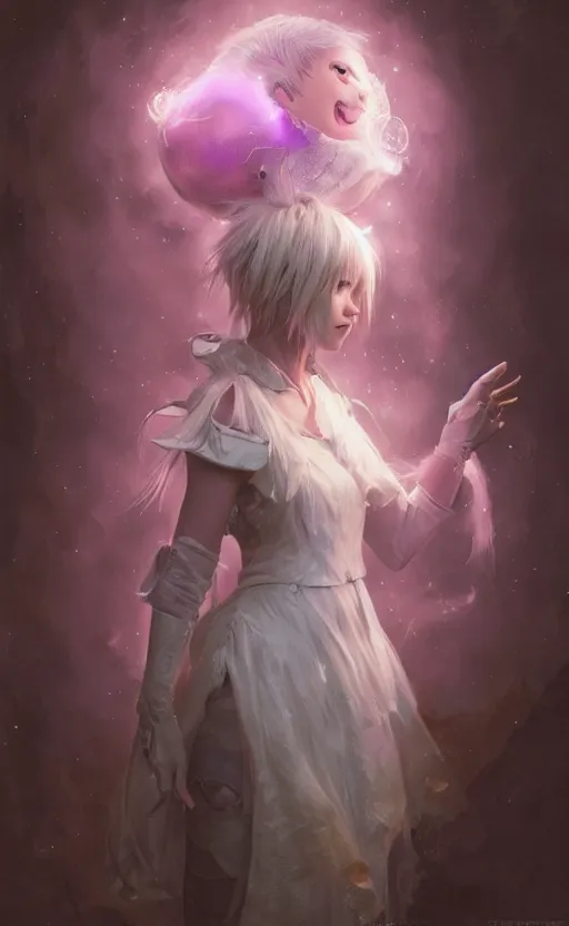 Prompt: a girl from final fantasy live action, cosplaying as jigglypuff, evocative, mystical night, very very very very detailed, award winning, masterpiece digital painting by greg rutkowski, alex grey, artstation, 4 k wallpaper