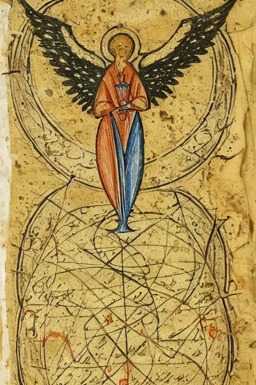 Image similar to Old alchemic symbol of archangel Gabriel, Symbol painted to an old paper ,intricate, elegant, highly detailed, smooth, sharp focus, old manuscript