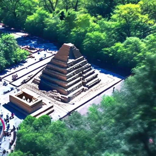 Image similar to egyptian excavation in central park new york drone footage shot on arri alexa flat light high detail blue sky s - log
