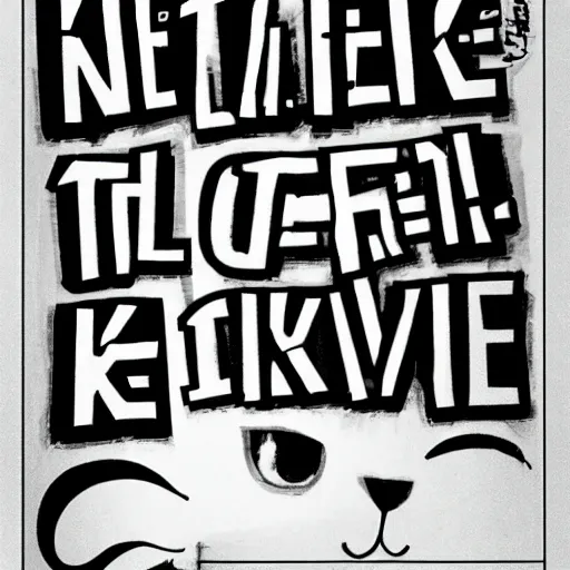 Image similar to text : ( katzkab!!! ), black and white,