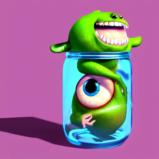 Image similar to cutie creature in a jar, digital art, 3 d, maya render, masterpiece, mega detailed, pixar, disney, vivid illustration, fantasy