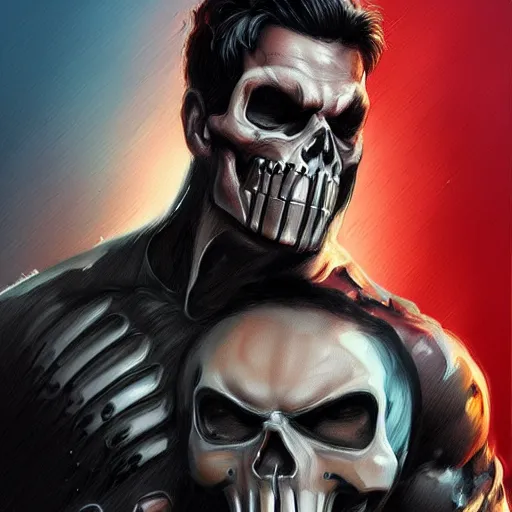Prompt: portrait of dying frank castle the punisher, skull face paint, intricate, elegant, highly detailed, centered, grungy, digital painting, artstation, concept art, smooth, sharp focus, boris vallejo