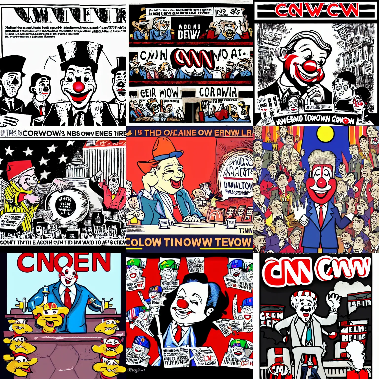 Prompt: cnn breaking news with the mayor of clown town, detailed illustration by tim doyle