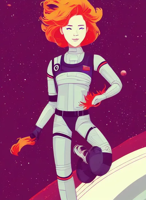 Image similar to a beautiful woman with red hair floating in space. she is an astronaut, wearing a space suit. clean cel shaded vector art. shutterstock. behance hd by lois van baarle, artgerm, helen huang, by makoto shinkai and ilya kuvshinov, rossdraws, illustration, art by ilya kuvshinov