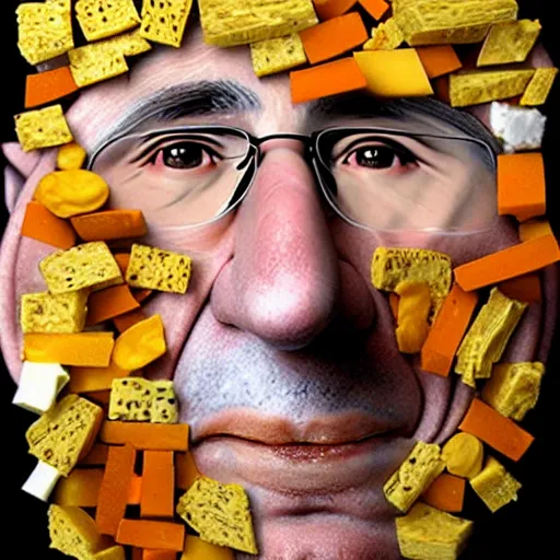 Image similar to uhd photorealistic anthony fauci made of various cheeses.