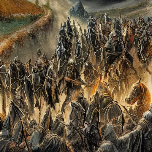 Image similar to illustration of The riders of Rohan in the style of J.R.R Tolkien 4K detail