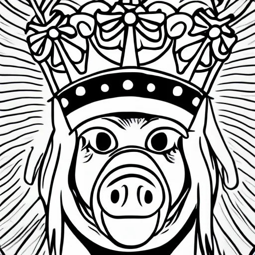 Prompt: pig wearing crown, anime style art, black and white, 30mm