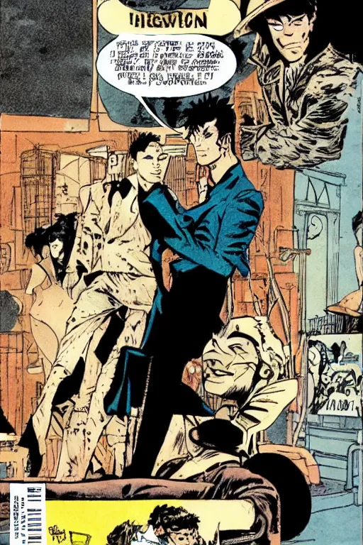 Image similar to corto maltese meets sandman, comic book page