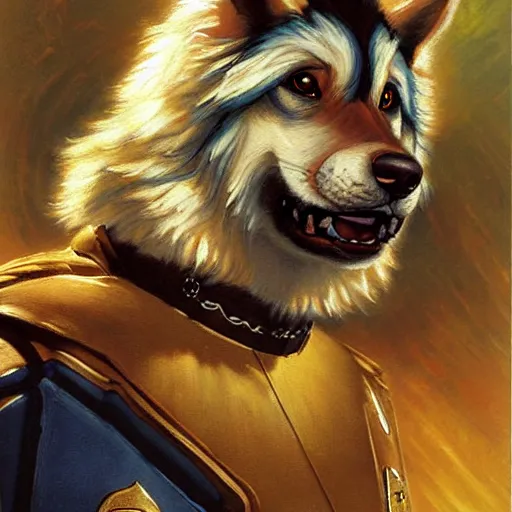 Image similar to a portrait of a arcanine dogman canine star trek officer. highly detailed painting by gaston bussiere, craig mullins, j. c. leyendecker, furry