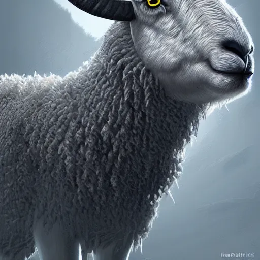 Image similar to ram sheep, intricate, futuristic, ultra realistic, hyper detailed, cinematic, digital art