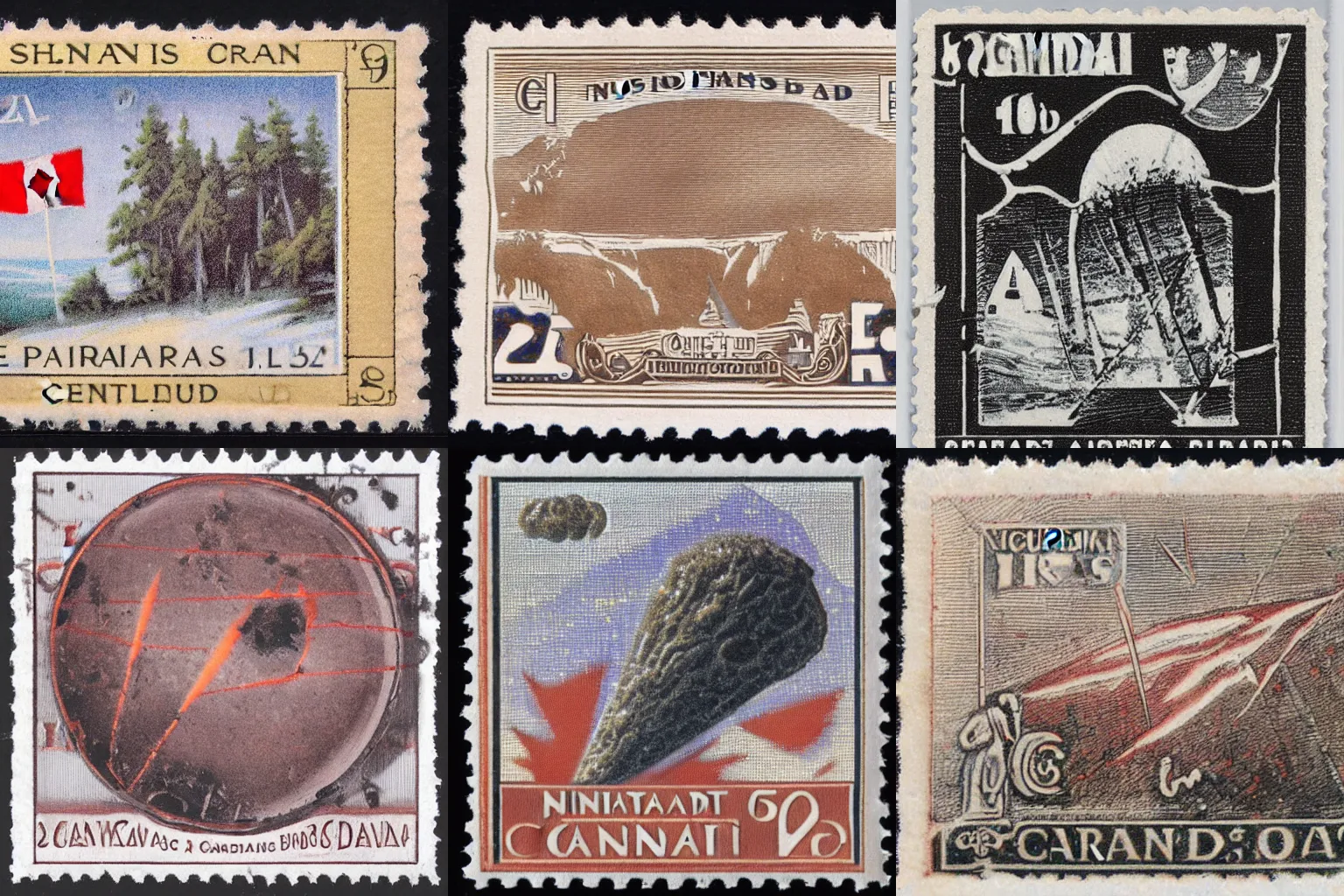 Prompt: 1925 Canadian postage stamp depicting a meteorite