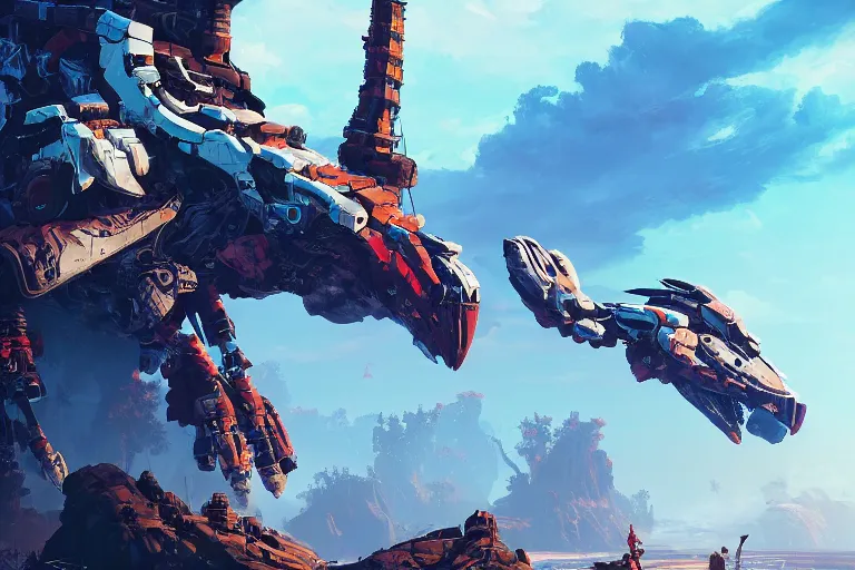 Image similar to stormbird machine mecanical creature robot of horizon forbidden west horizon zero dawn bioluminiscence global illumination ray tracing hdr fanart arstation by ian pesty and alena aenami artworks in 4 k