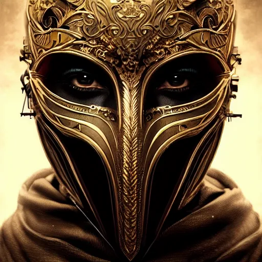 Image similar to Very very very very highly detailed epic photo of full face with beautiful ornamental venetian mask, intricate, dystopian, sci-fi, extremely detailed, digital painting, artstation, concept art, smooth, sharp focus, illustration, intimidating lighting, incredible art by Artgerm and Vincent di Fate and Anton Pieck