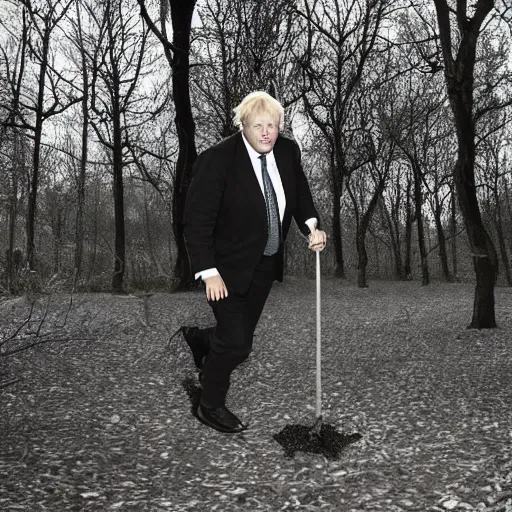 Image similar to Trail Cam footage of Boris Johnson Stealing a small tree sapling at nightime