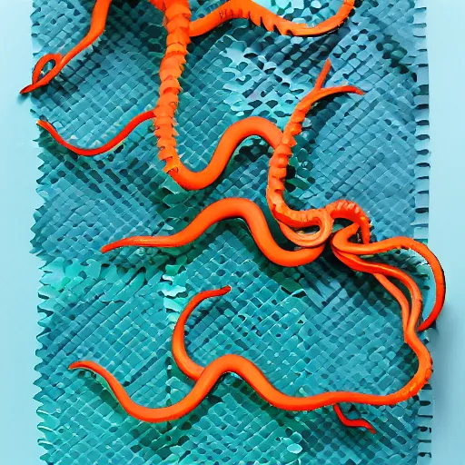 Prompt: cardboard cutout of tentacles, cut out of colored corrugated cardboard, realistic, cardboard cutout, flat, hyperrealistic photography