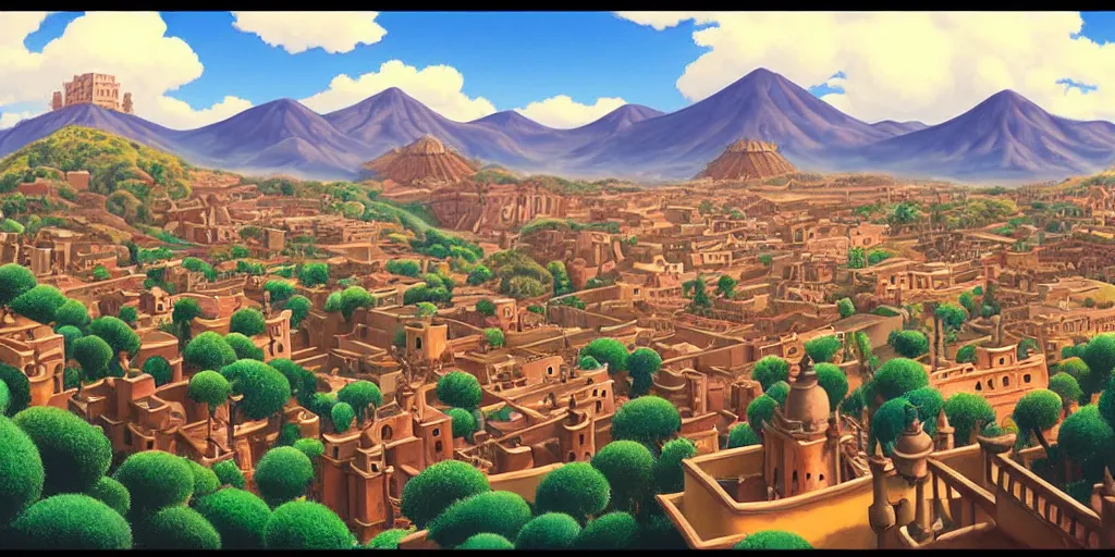 Image similar to background plate matte painting ghibli miyamoto pixar dreamworks vista guanajuato mexico.
