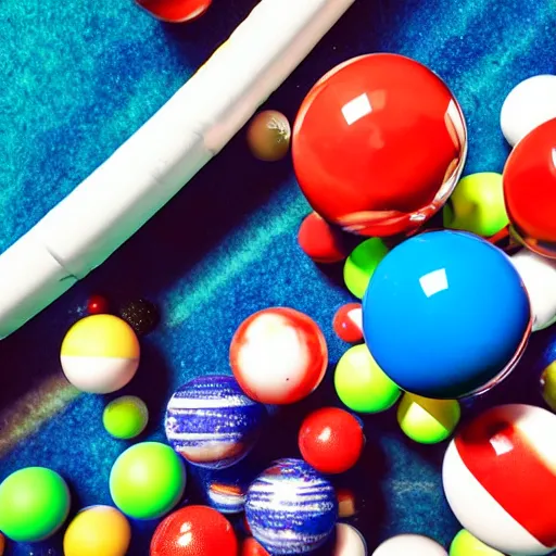 Image similar to planets of the galaxy as pool balls on a pool table with aliens holding pool sticks and drinking alien drinks movie still, cinematic, photorealistic, extreme detail, sharp focus, 8 k, intricate, hyper detailed, realistic, cinematic lighting