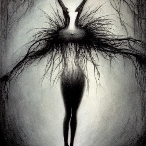 Image similar to beautiful ballerina inspired by giger, zdzislaw beksinski, cam de leon, and the art of stephen gammell