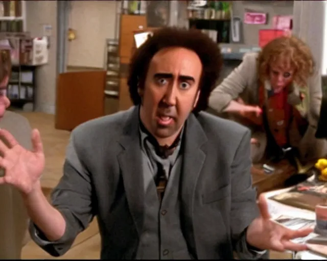 Image similar to nicolas cage cameo in the it crowd ( 2 0 0 6 ), channel 4, episode still, 4 8 0 p