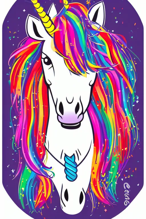 Image similar to A portrait of a gangster unicorn, sticker, highly detailed, colorful, illustration, smooth and clean vector curves, no jagged lines, vector art, smooth