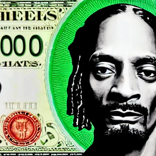 Image similar to a $ 1 0 0 0 us bill featuring snoop dogg