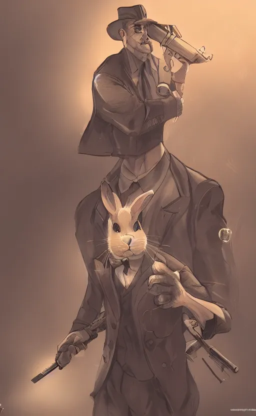 Image similar to rabbit as a hitman, dynamic lighting, fantasy concept art, trending on art station, stunning visuals, creative, cinematic, ultra detailed, comic strip style