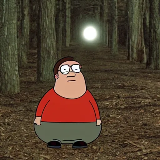 Prompt: Peter Griffin in the blair witch project (1999)