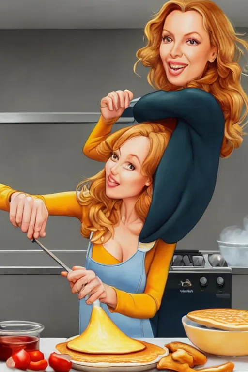 Image similar to kylie minogue making pancakes, animation pixar style, by pendleton ward, magali villeneuve, artgerm, rob rey and kentaro miura style, golden ratio, trending on art station