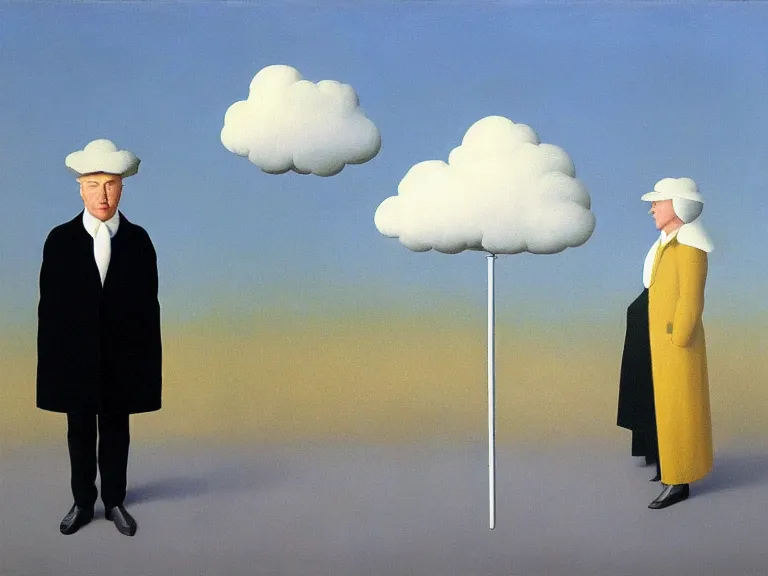 Image similar to umbrella with cloud color, painting by rene magritte, centered, high detail, high resolution