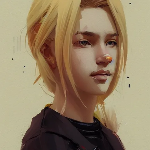 Image similar to Beautiful girl with blond hair profile picture by Greg Rutkowski, asymmetrical, Organic Painting , Matte Painting, geometric shapes, hard edges, street art, trending on the artstation:2 by Sachin Teng:4