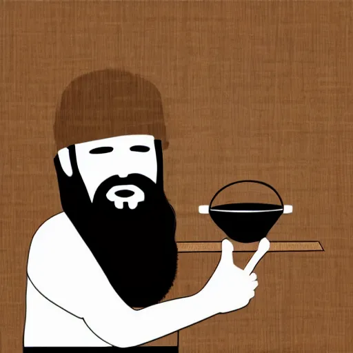 Image similar to bearded man turns bowl on woodlathe, vector art, simple, clean, monochromatic