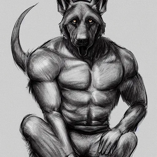 Image similar to a humanoid german shepherd beast - man, wearing gym suit, sitting on a couch, artstation, concept art, smooth, sharp foccus ilustration, artstation