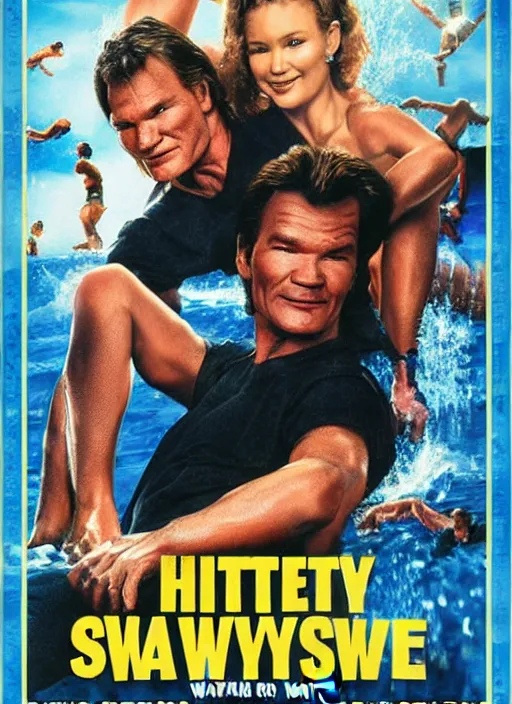 Image similar to Patrick Swayze, Ghanaian movie poster, romantic comedy, waterslide, Ninjas, highly detailed, HD, realism