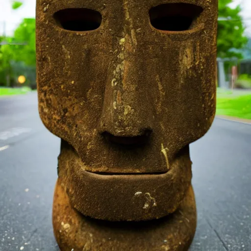 Image similar to a high detail photo of a moai wearing headphones